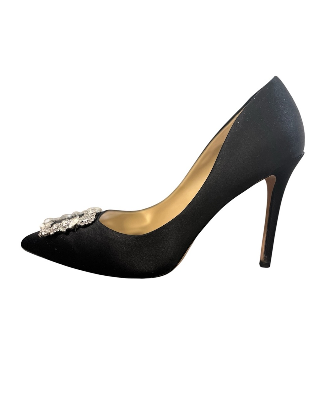 Badgley Mischka Cher Black Satin Crystal Embellished Pointed Toe Pump - Size 9